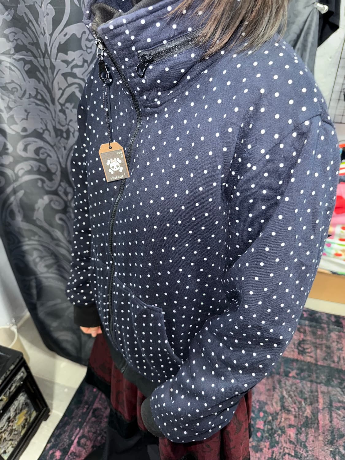 도트 하이넥 기모 집업  상품이미지4