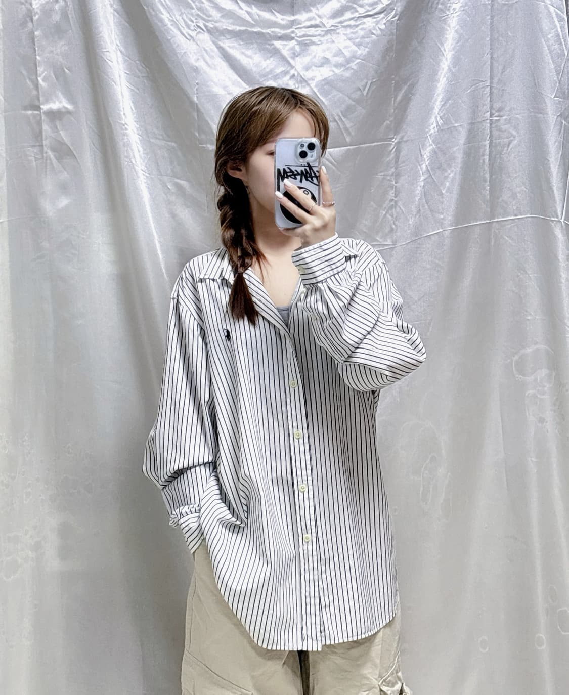 폴로 랄프로렌 블랙 화이트 오버핏 셔츠  상품이미지2