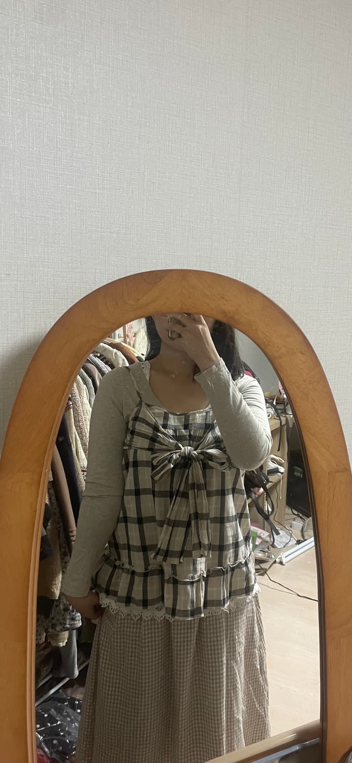 모리걸 빈티지 체크 나시 레이어드 set 🤍🤎🎀 상품이미지5