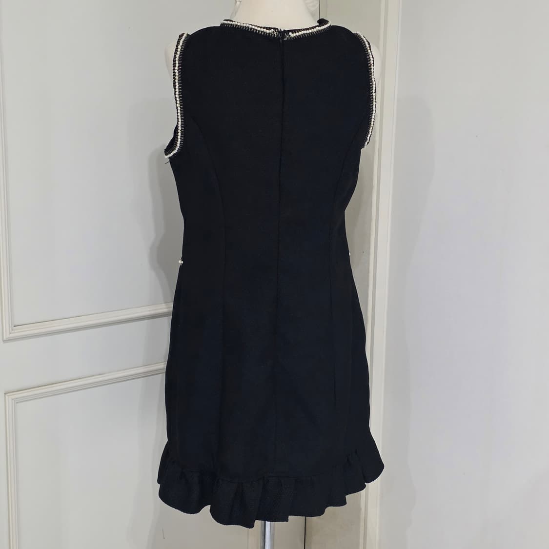 shein 빈티지)고딕 로맨틱 진주 블랙 프릴 트위드 민소매원피스 하객룩 상품이미지3