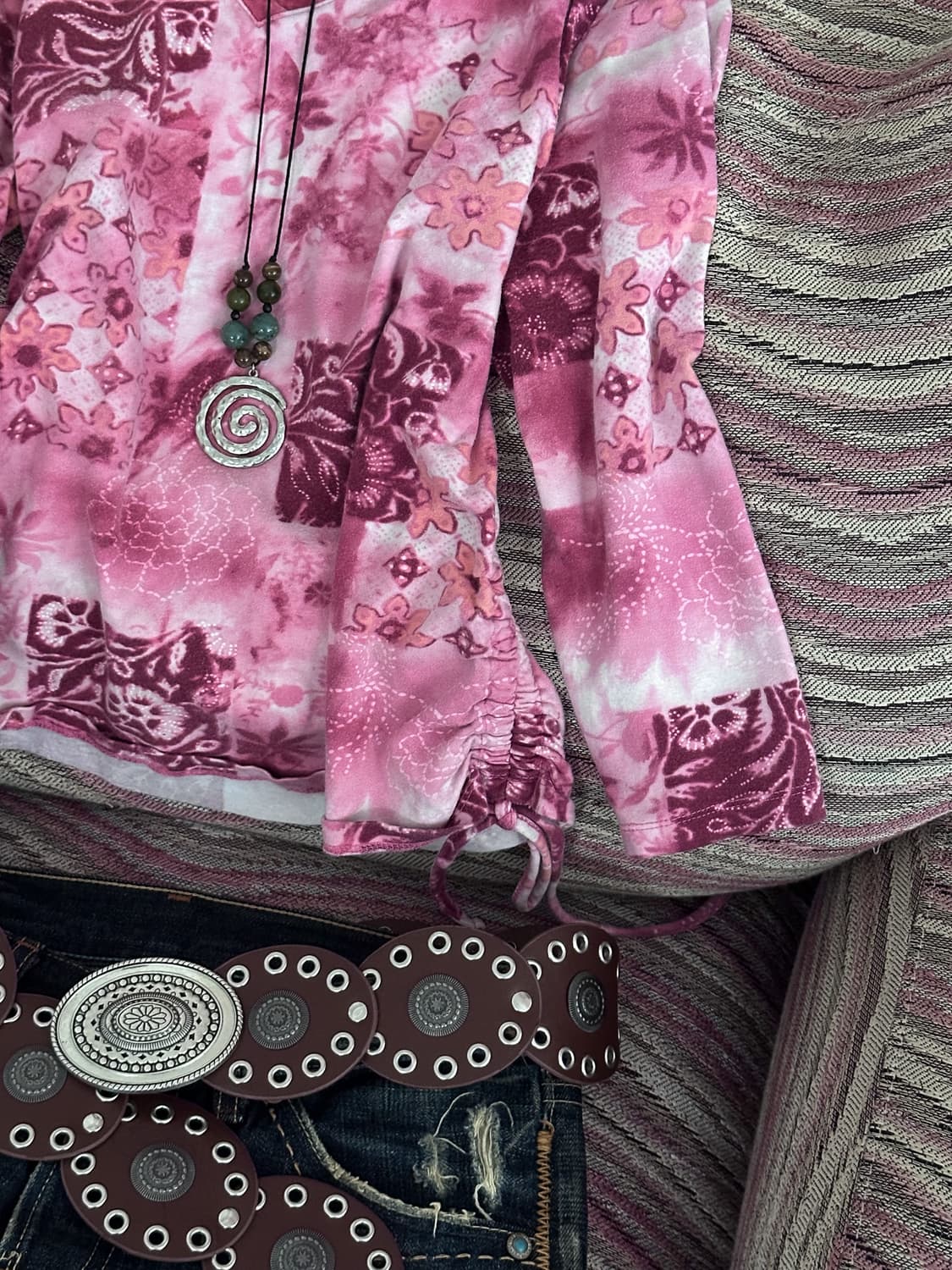 Tie-dye V-neck Shirred T-shirt 0188 상품이미지2