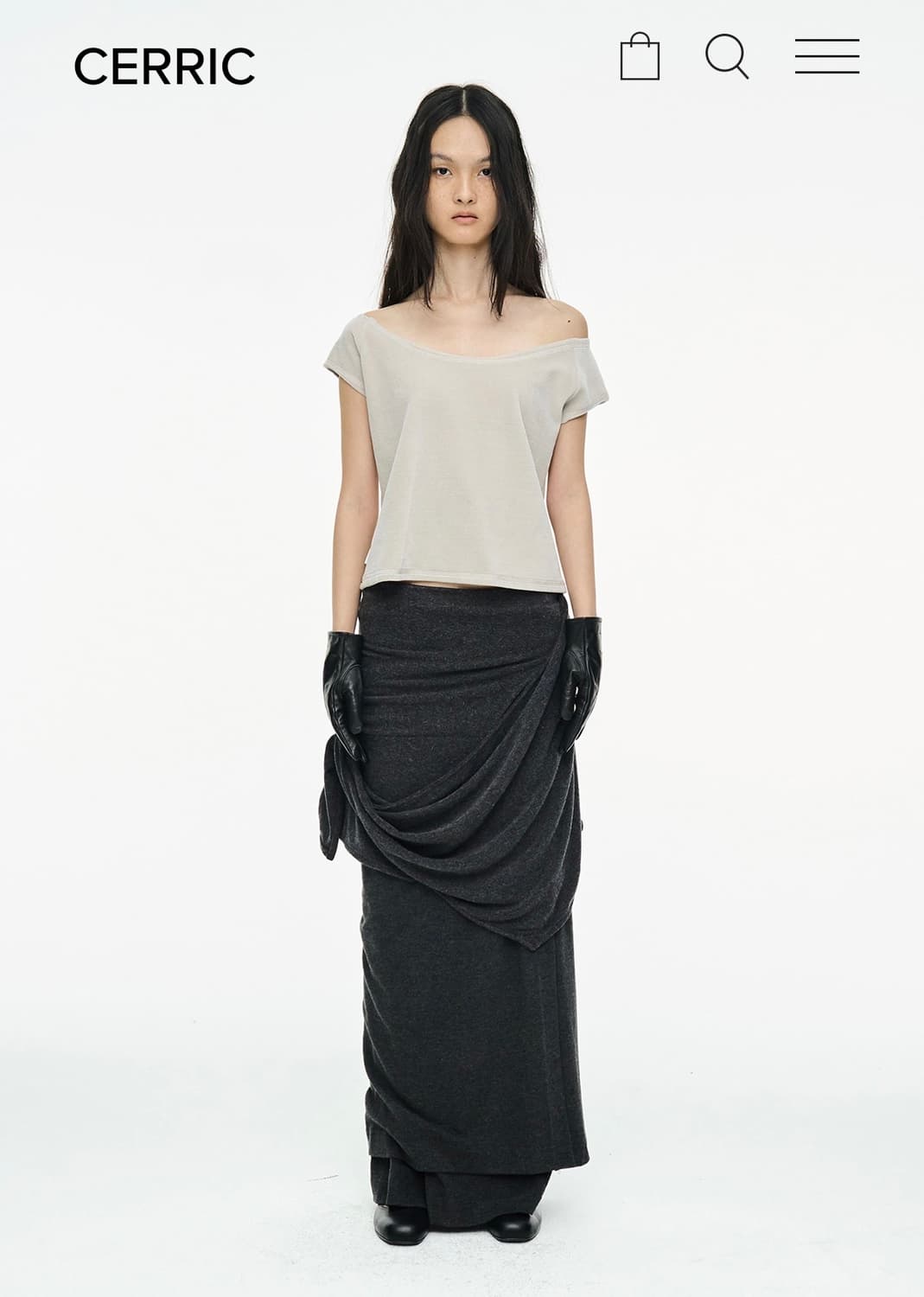 세릭 드레이프 롱스커트 차콜 1 상품이미지3