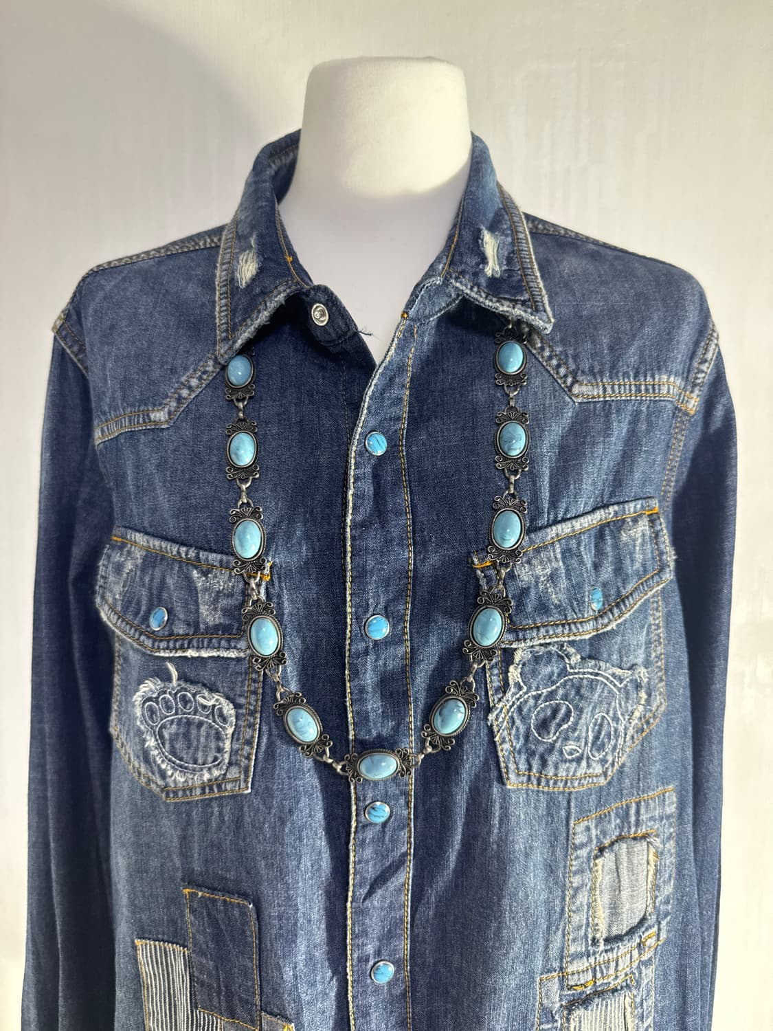 빈티지 터키석 앤틱 실버 프레임 목걸이 보헤미안 네이티브 아메리칸 상품이미지1