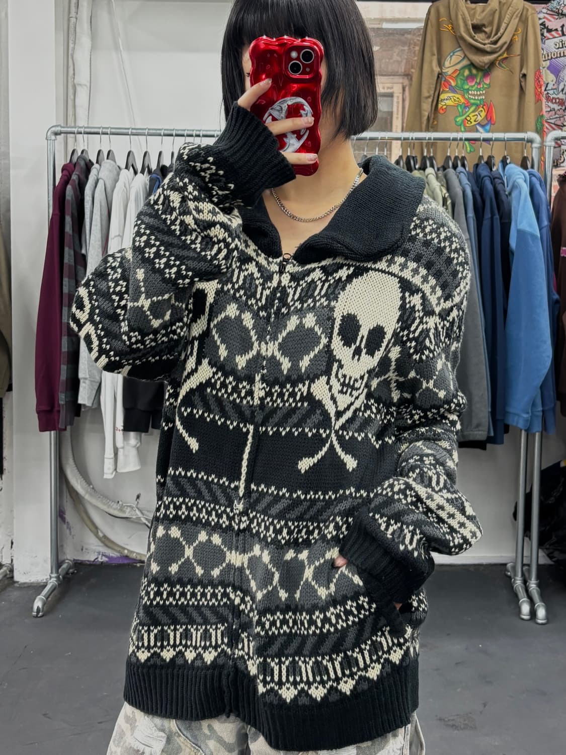 밴슨 레더 스컬 코위찬 니트 집업 상품이미지4