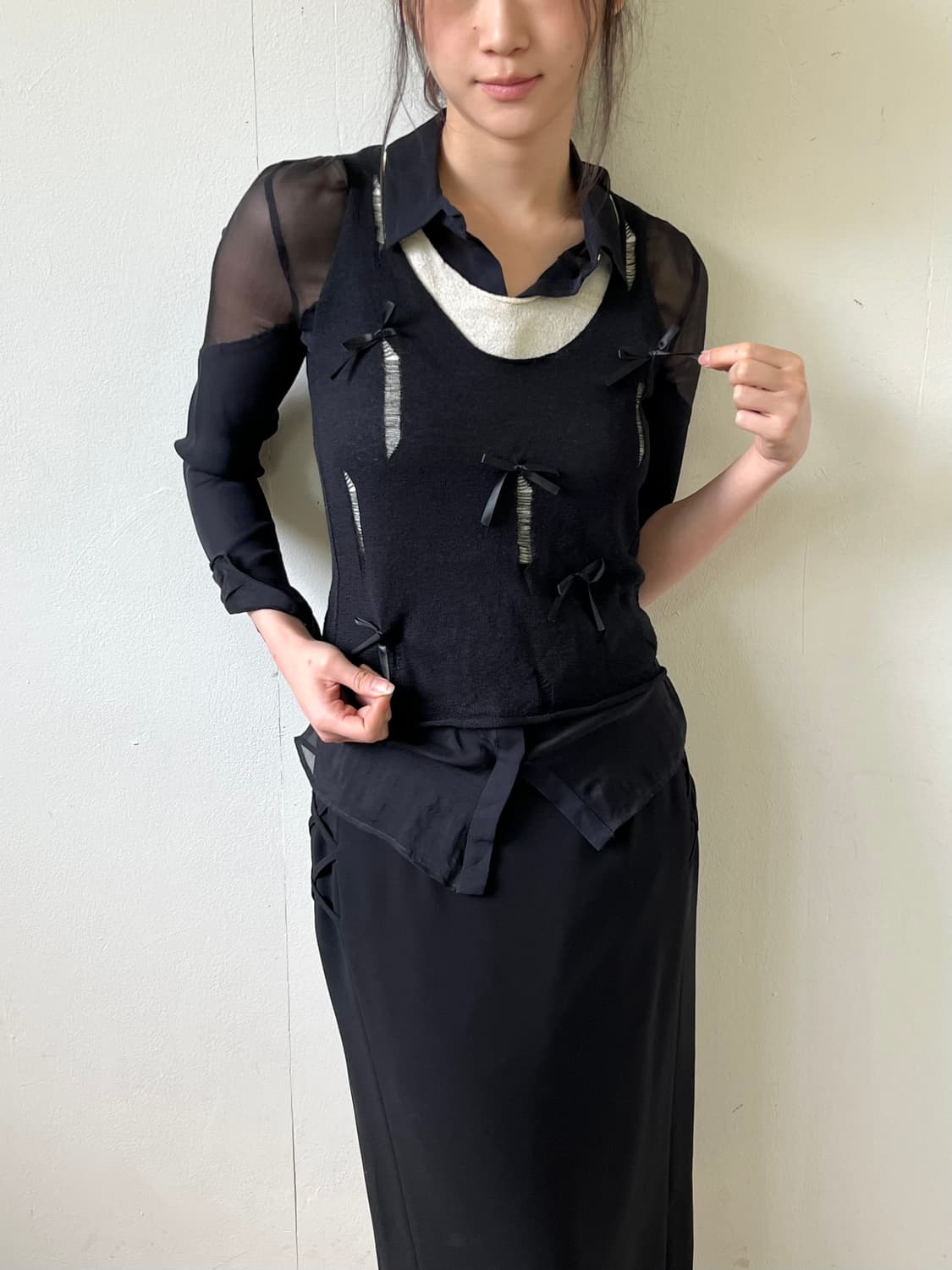 vtg 블랙 리본 베스트 상품이미지4