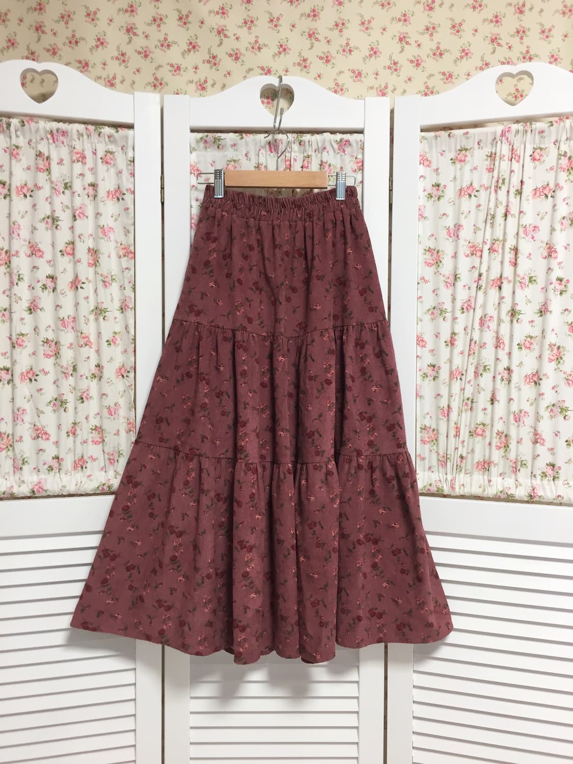 빈티지 자주 꽃무늬 골덴 스커트 상품이미지2