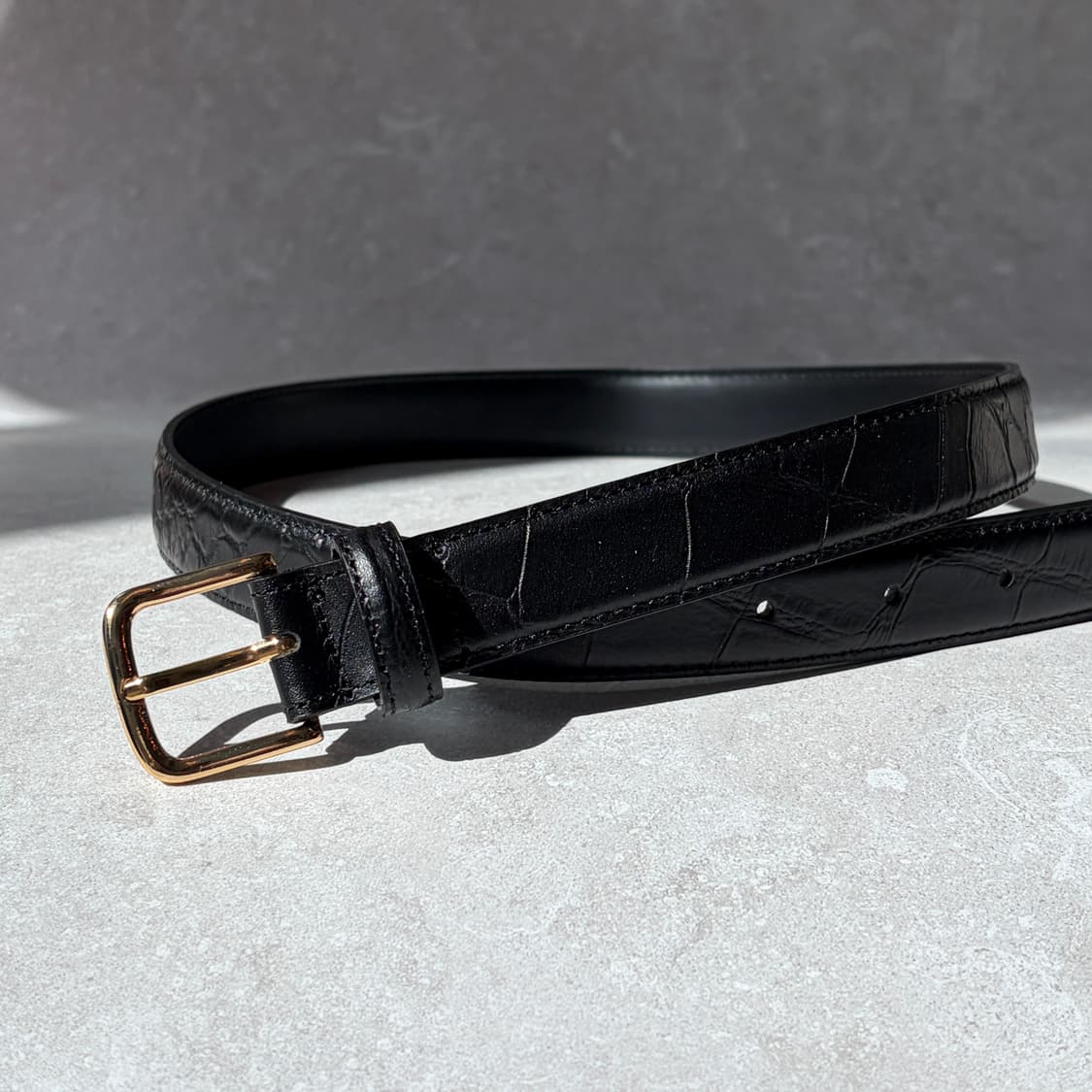 Oribell 크로커다일 페이던트 소가죽 골드버클 미니멀 버클 벨트 상품이미지5