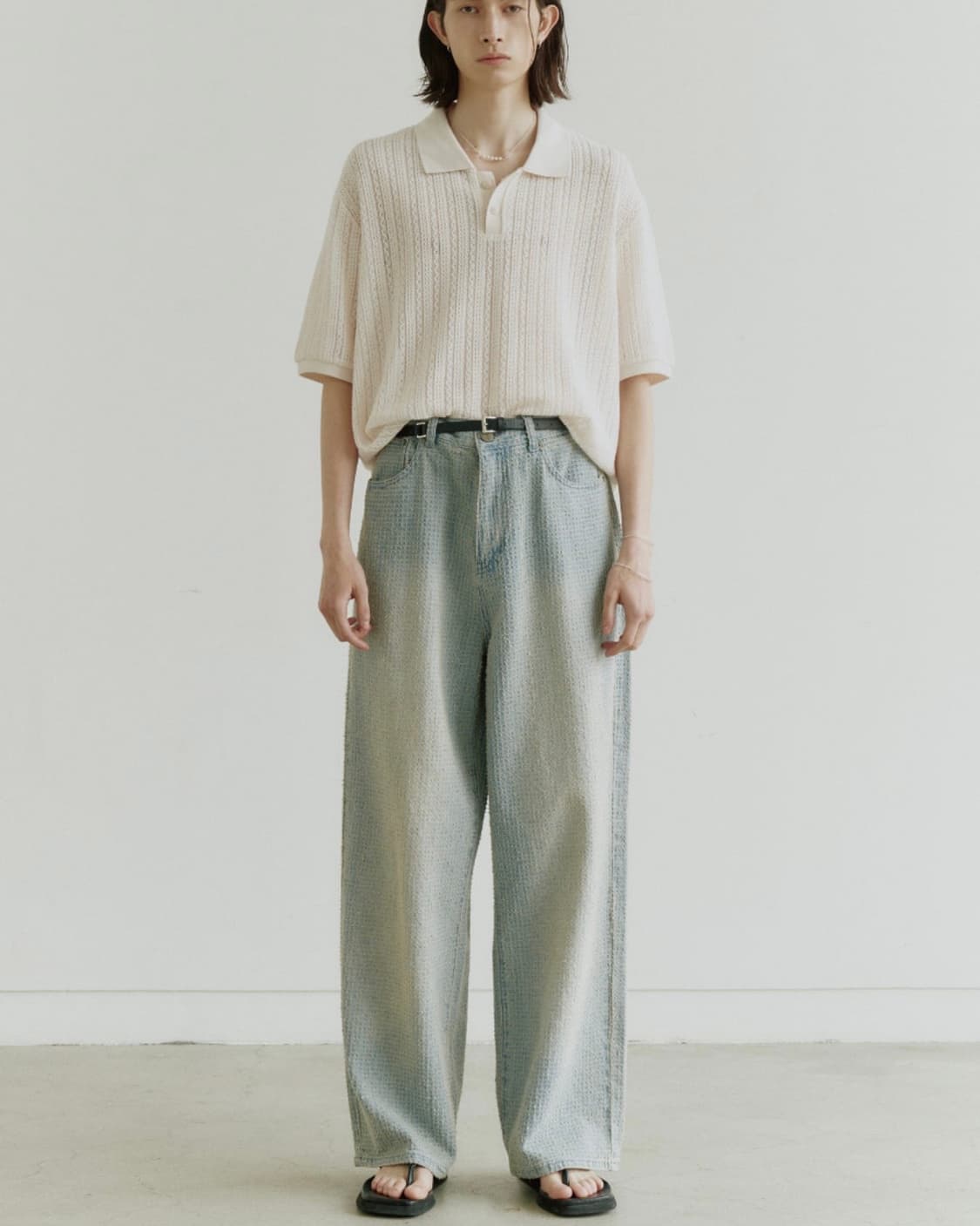 노이어 데미지 스트라이프 데님 팬츠 (라이트블루) 50 상품이미지5