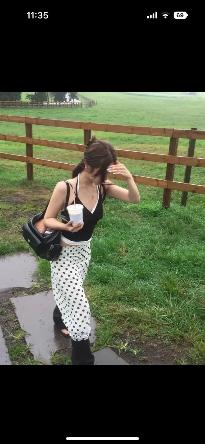 블랙업 썸머무드 도트 땡땡이 미디 스커트 상품이미지1