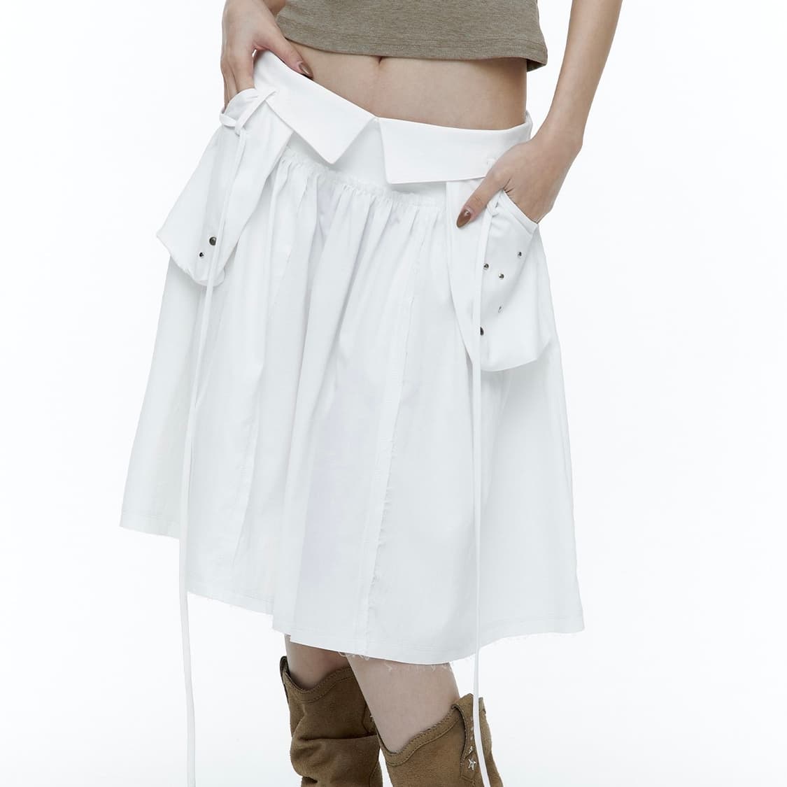 러프넥 아웃포켓 플리츠 스커트 상품이미지1