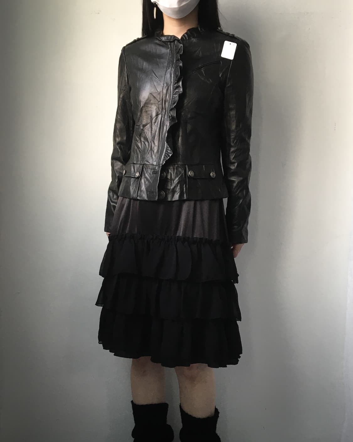 Frill point high neck leather jacket 상품이미지6