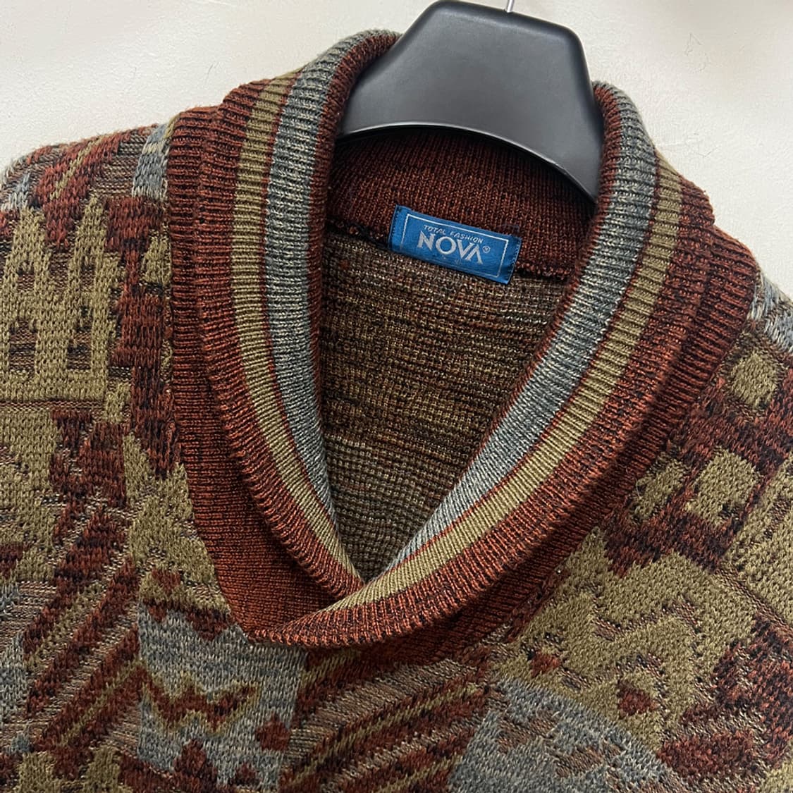 90s NOVA 노바 아카이브 패턴 숄카라 스웨터 L~XL 상품이미지3