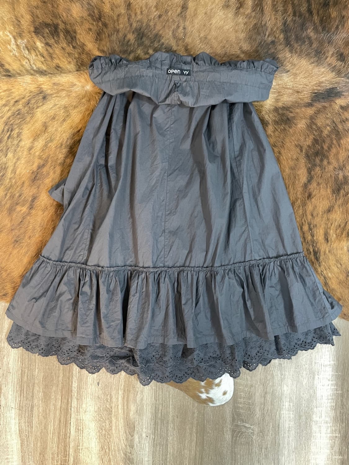 오픈 와이와이 롤드 웨이스트 미디 스커트  상품이미지1