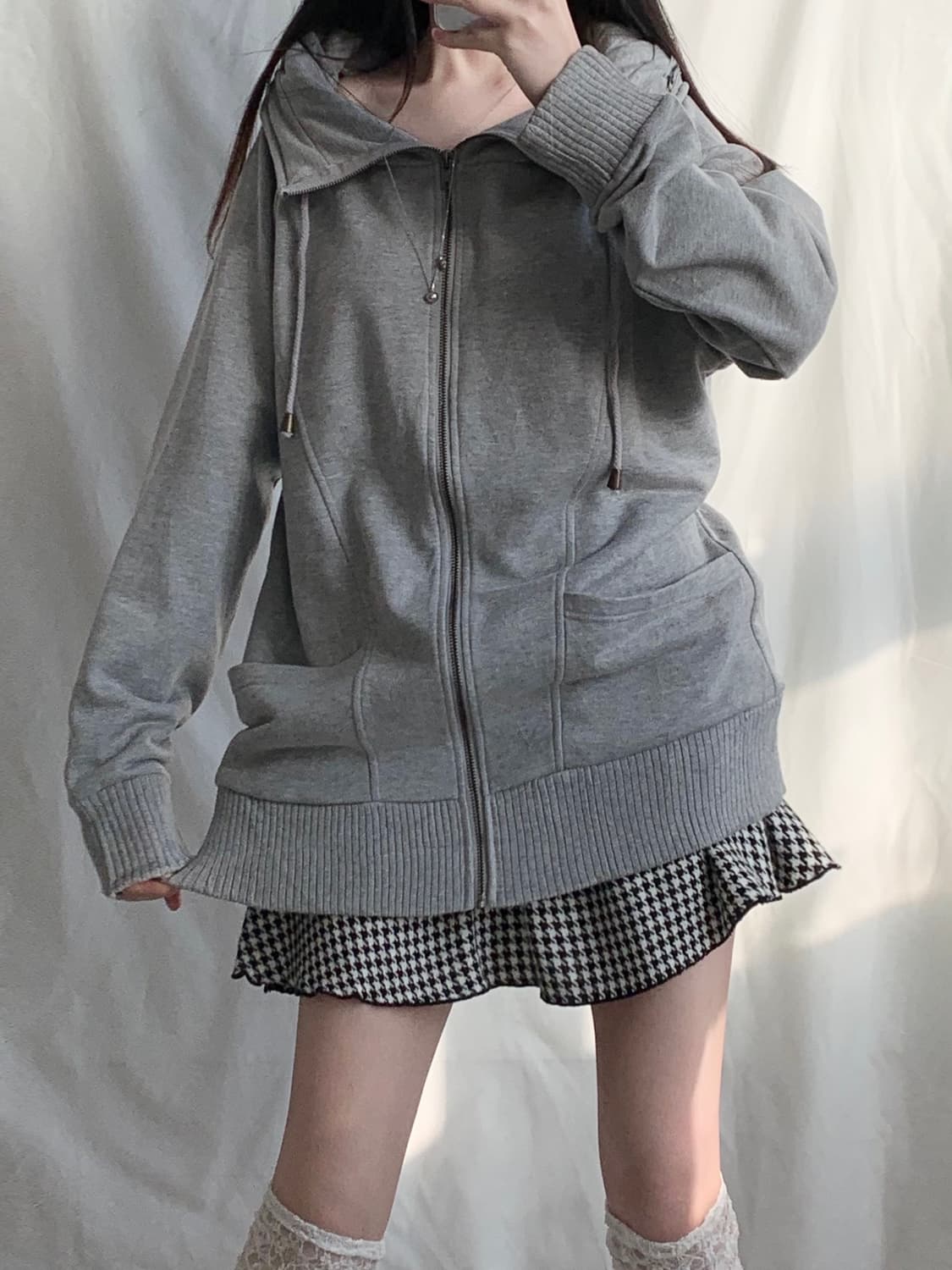 Ryu ryu 류류 그레이 루즈핏 후드집업 원피스 상품이미지4