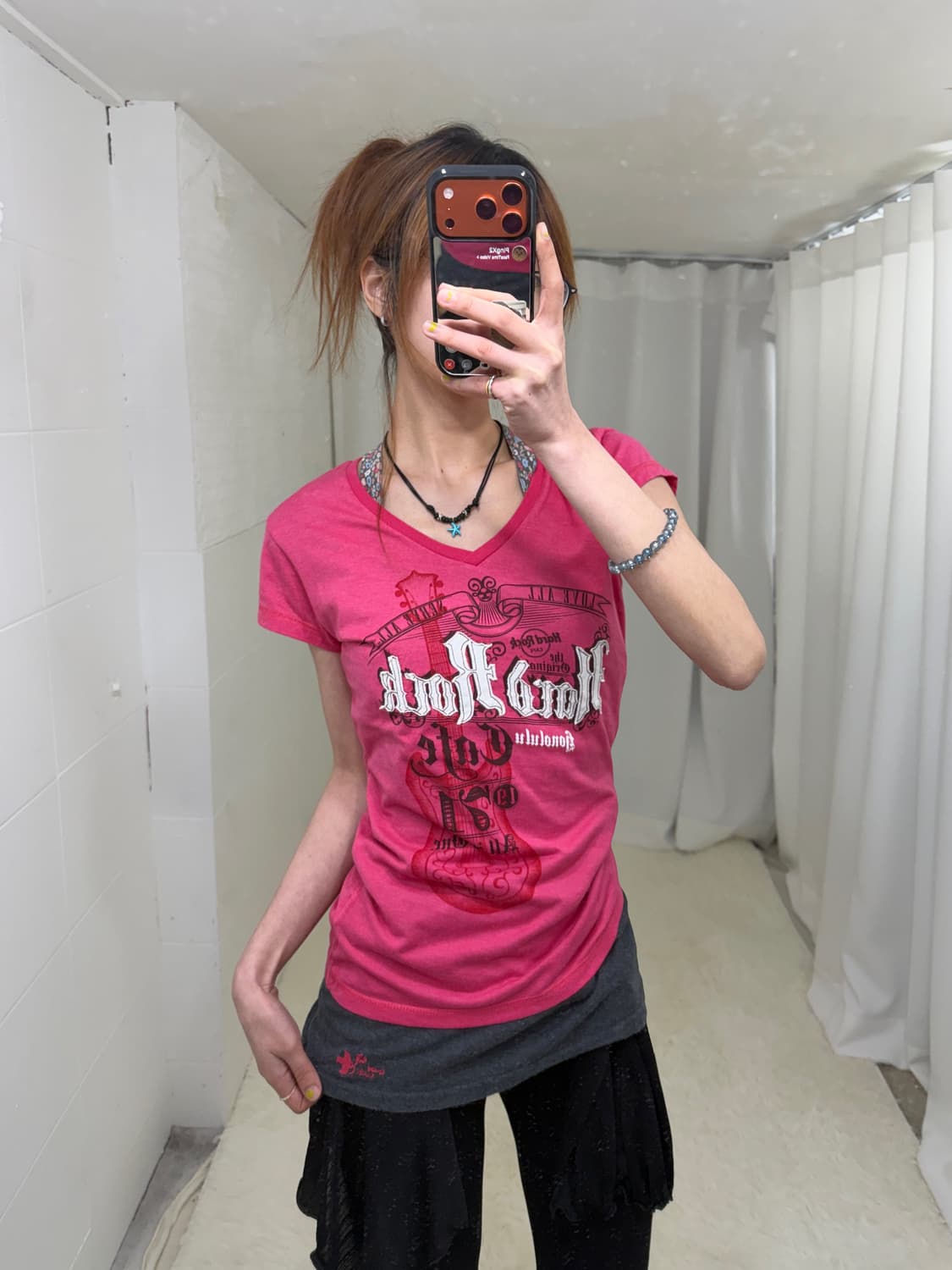 (상의 세트) 하드락 카페 펑크 브이넥 반팔 티셔츠 + 플라워 나시 상품이미지1