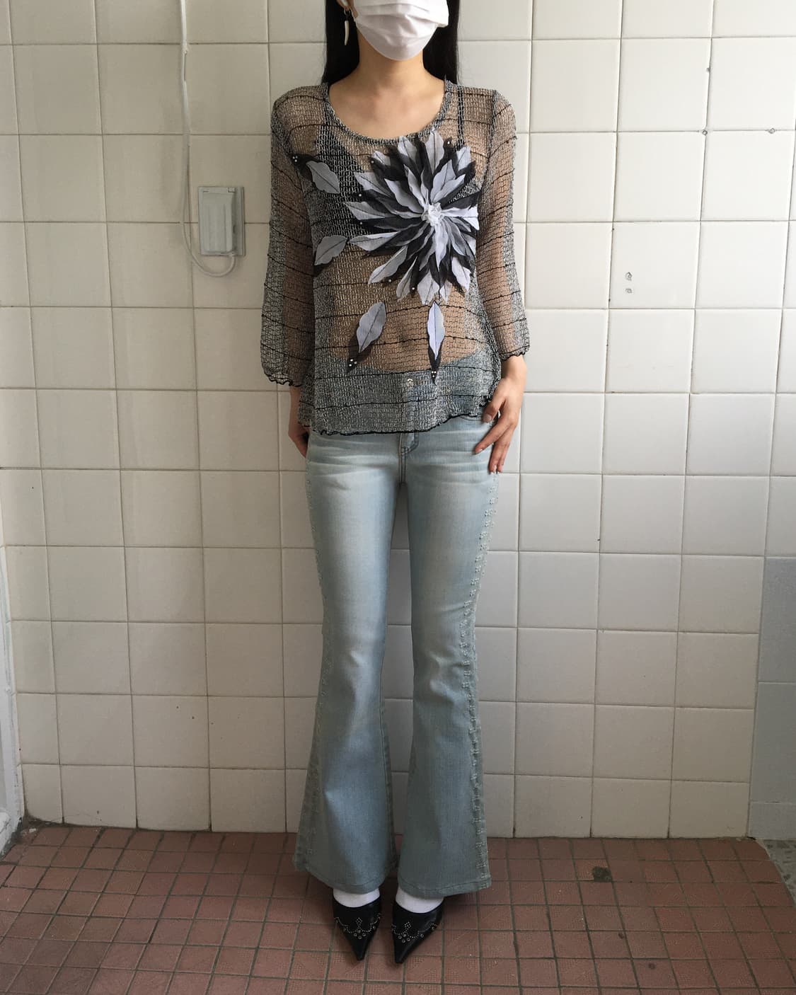Patch point see through top 상품이미지1