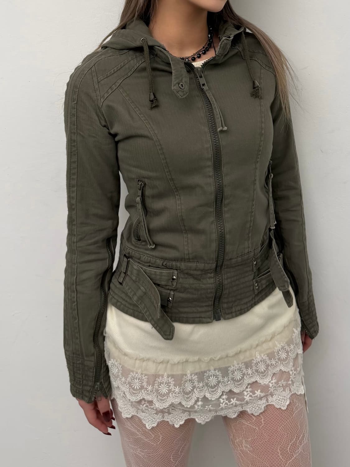 y2k 벨티드 디테일 코튼 후드 자켓 상품이미지5