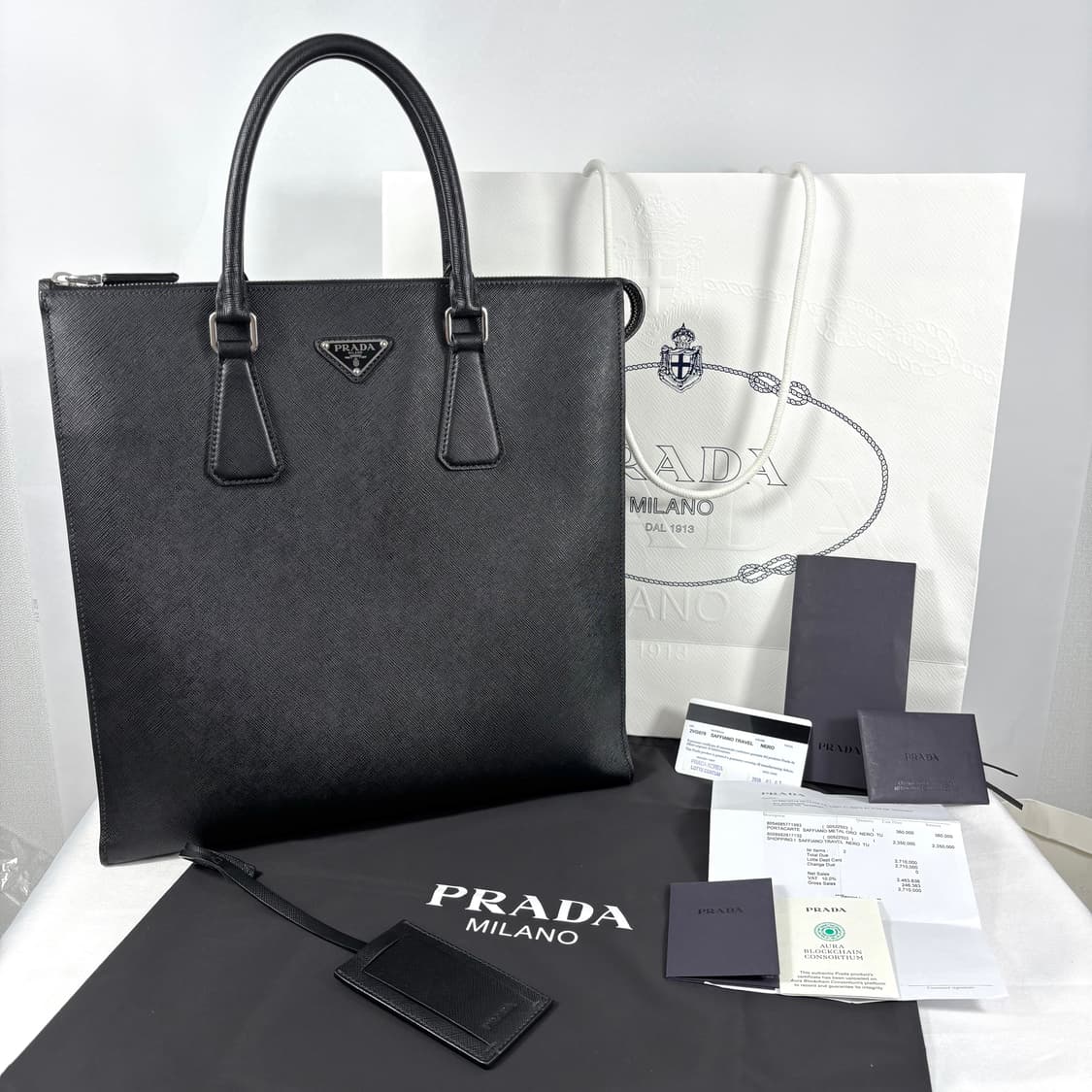 (풀구성,정품)프라다 사피아노 토트백 서류가방 블랙 2vg079 상품이미지1