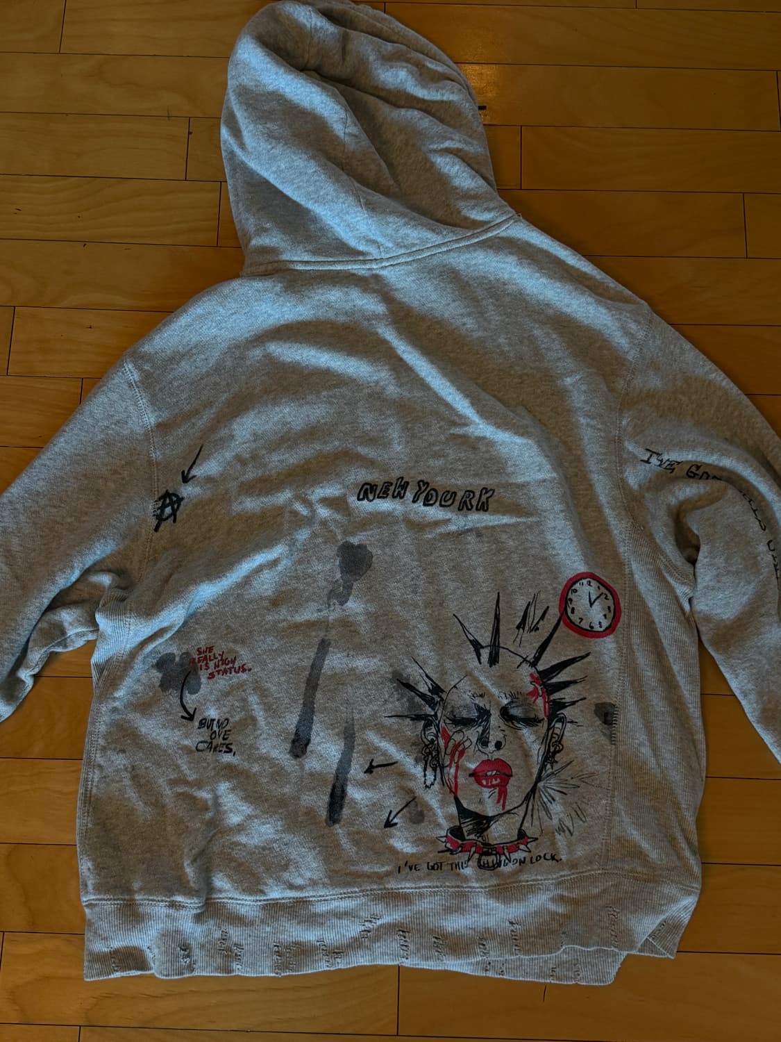 R 13 그레이 두들 후드티 상품이미지4