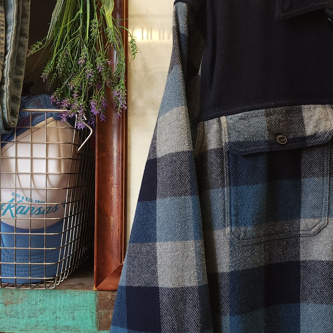 90s 아메리칸 빈티지 체크셔츠 헤비 플란넬 워크셔츠 블루 배색 xl 상품이미지6