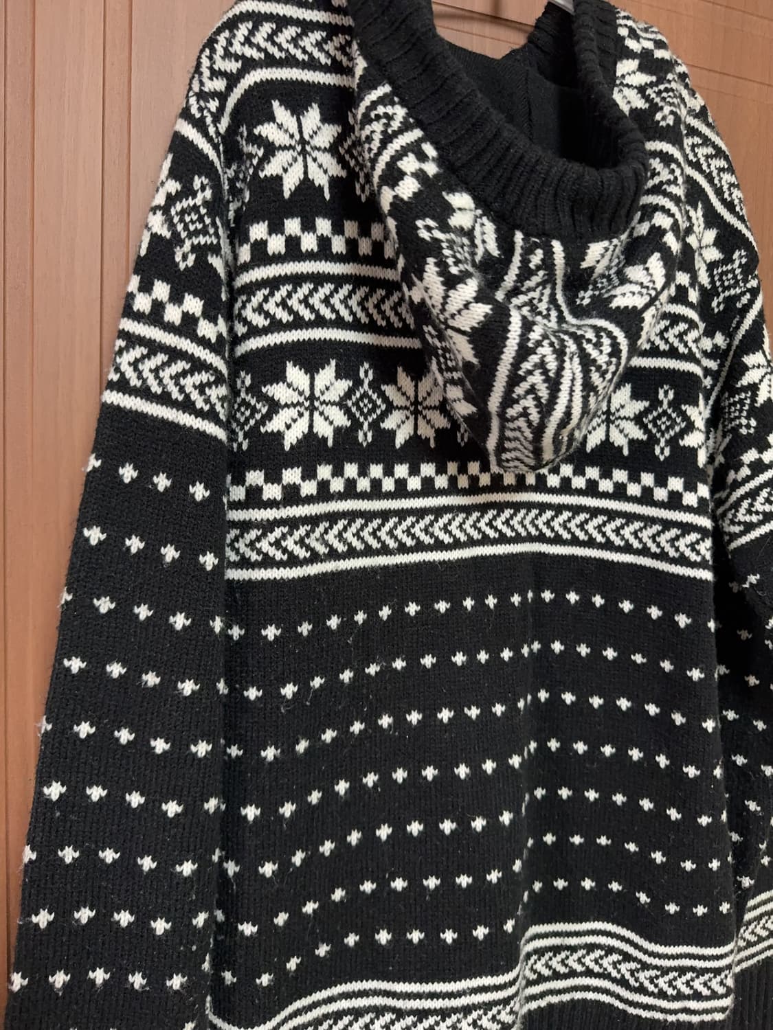 모리걸 하구미 일본 빈티지 블랙 코위찬 패턴 니트 후드 집업 상품이미지4