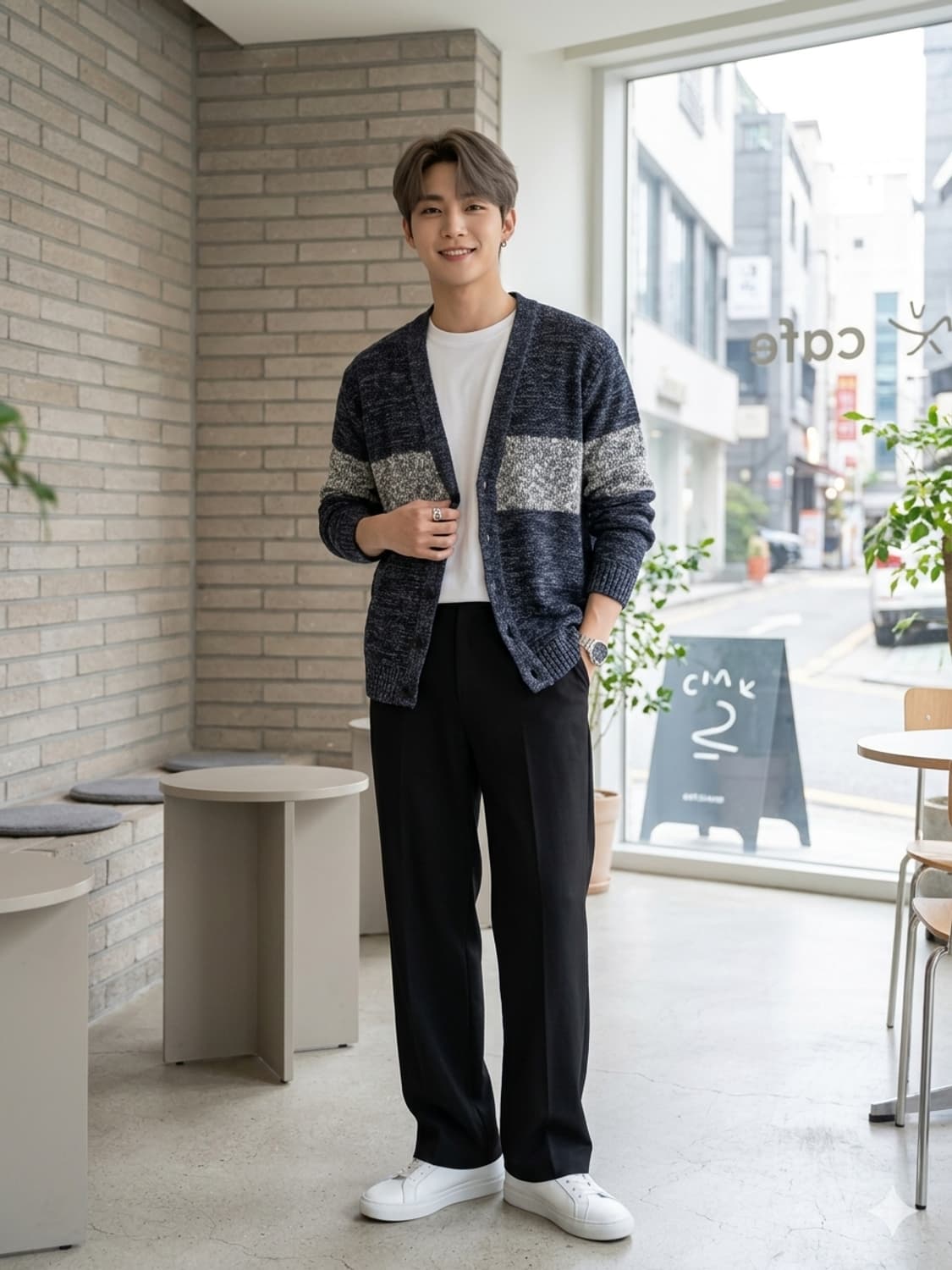 지오송지오(ZIO SONGZIO) 린넨 혼방 배색 니트 가디건 상품이미지1