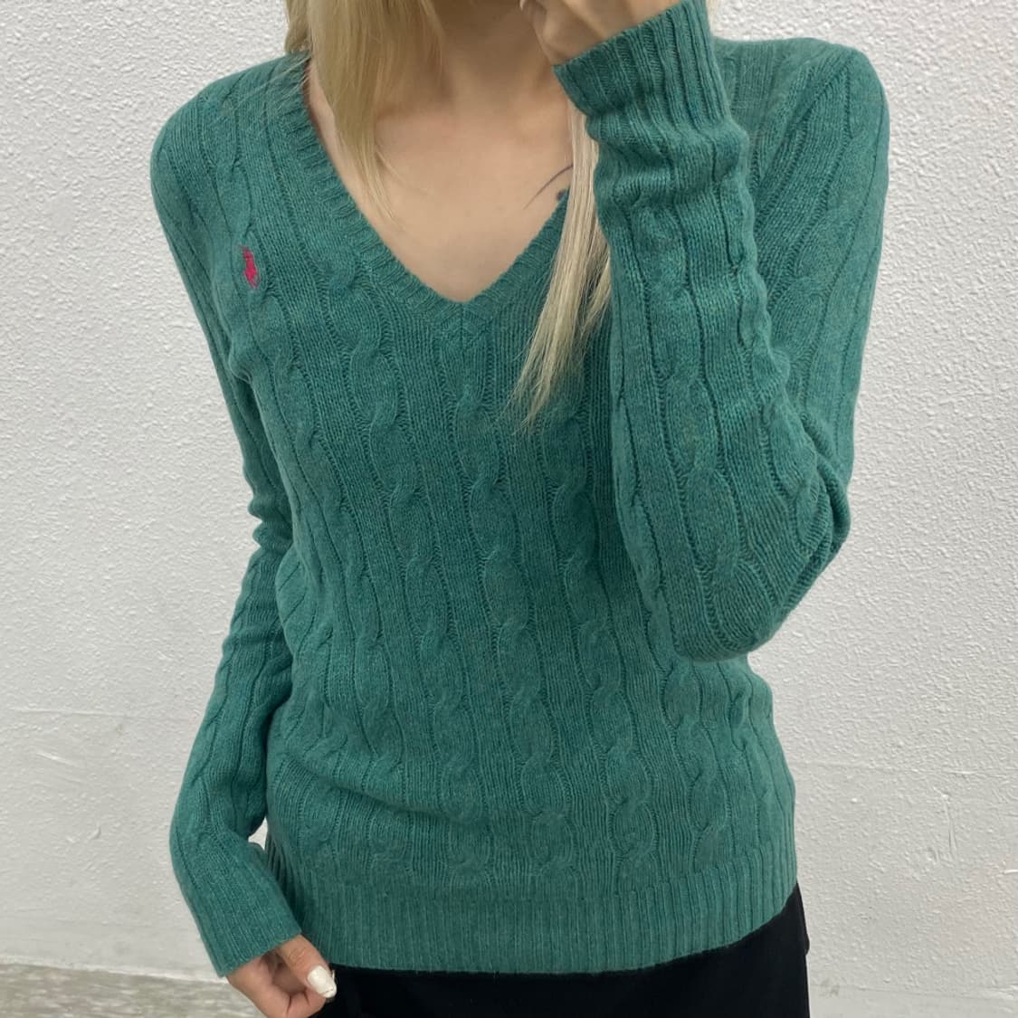 폴로 랄프로렌 핑크포니 캐시미어 그린 꽈배기 니트 S 상품이미지5