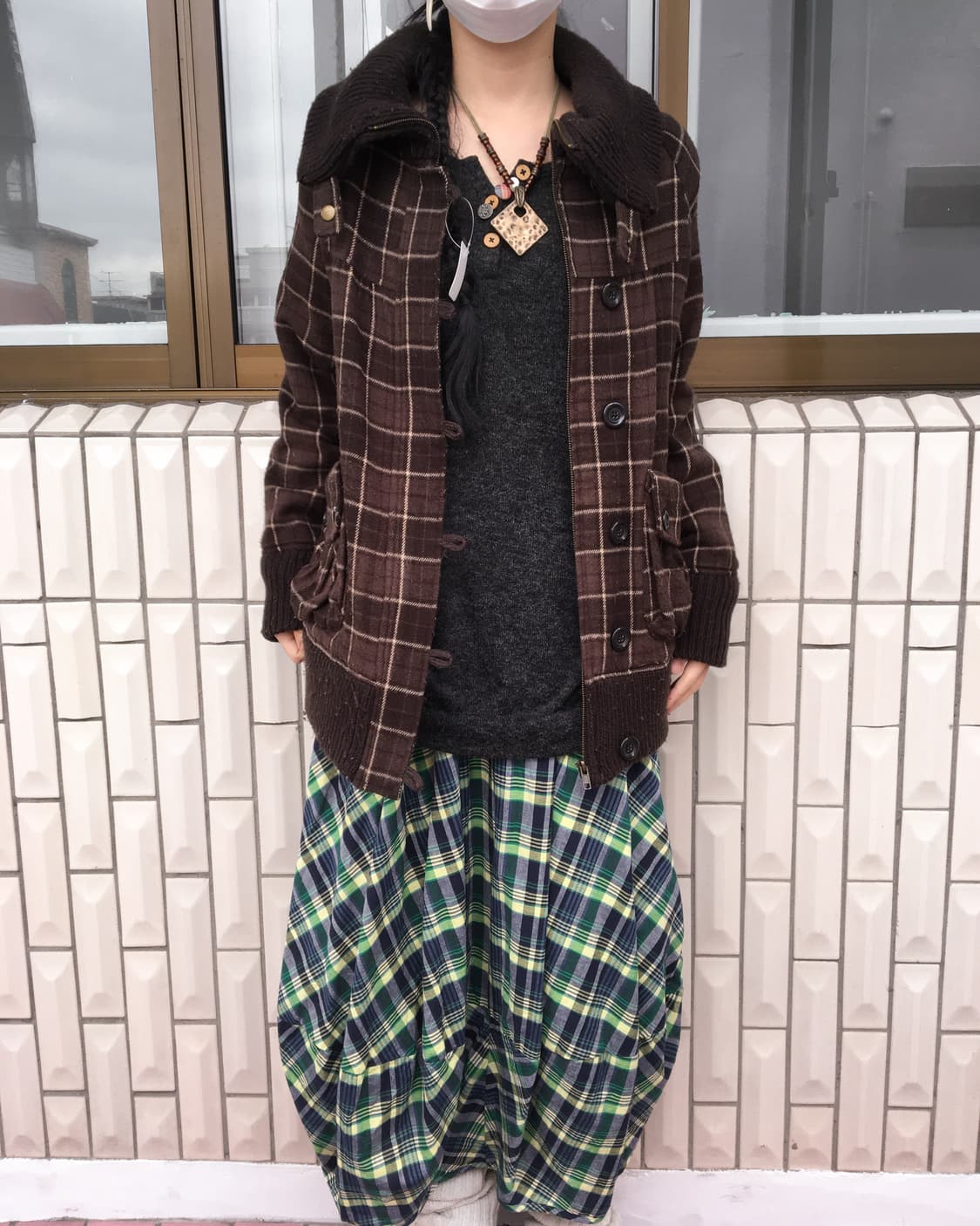 Thick neck point check pattern woolen ja 상품이미지6