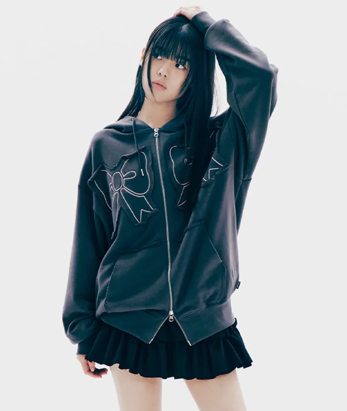 유희 리본 후드 집업 차콜 유희 후드집업 상품이미지2