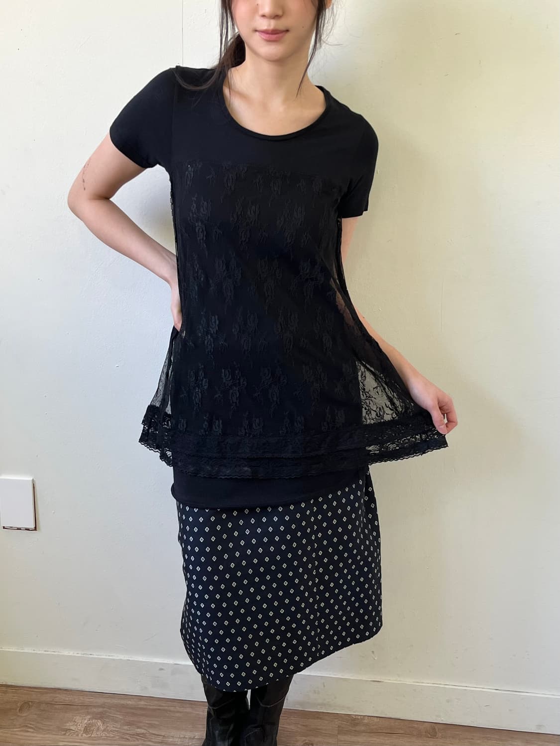 DIESEL 블랙 시스루 레이어드 탑 상품이미지4