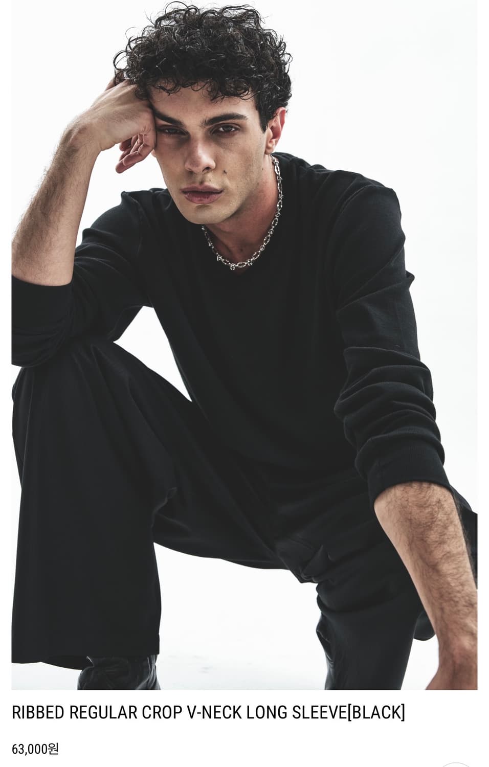 헬렛 / 리브드 레귤러 크롭 브이넥 롱슬리브 (블랙) / M 상품이미지1