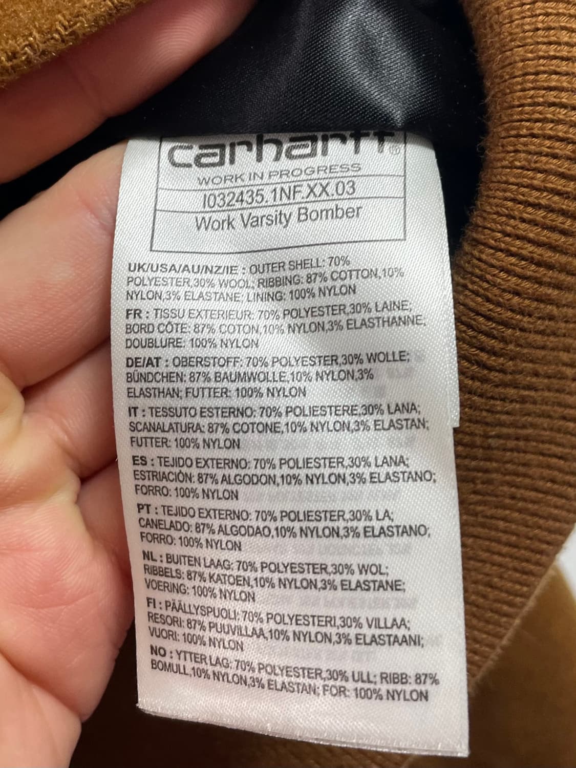 칼하트 WIP 워크 바시티 봄버 자켓 (on.461) 상품이미지6