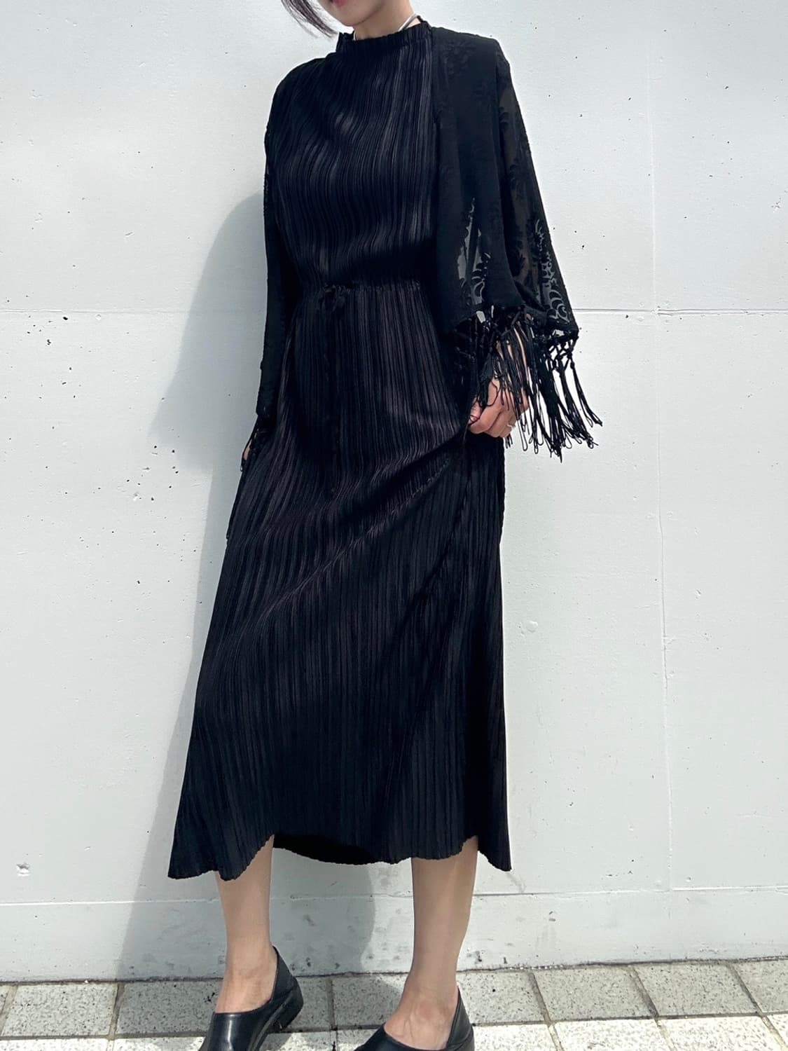 Rose pattern fringe cardigan / black 상품이미지6
