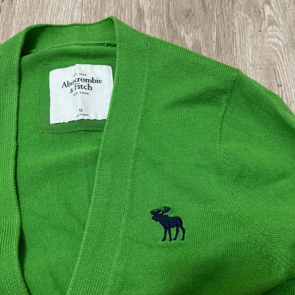 아베크롬비 앤 피치 무스 자수 로고 니트 가디건 [그린] M/95 상품이미지4