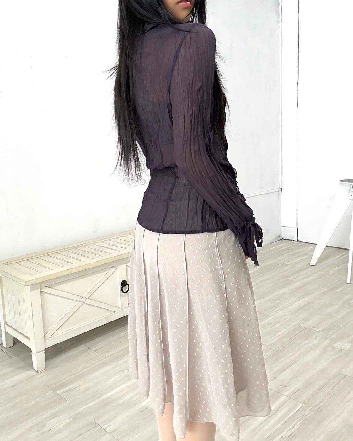 Taupe Sheer Dot Midi Skirt 상품이미지4