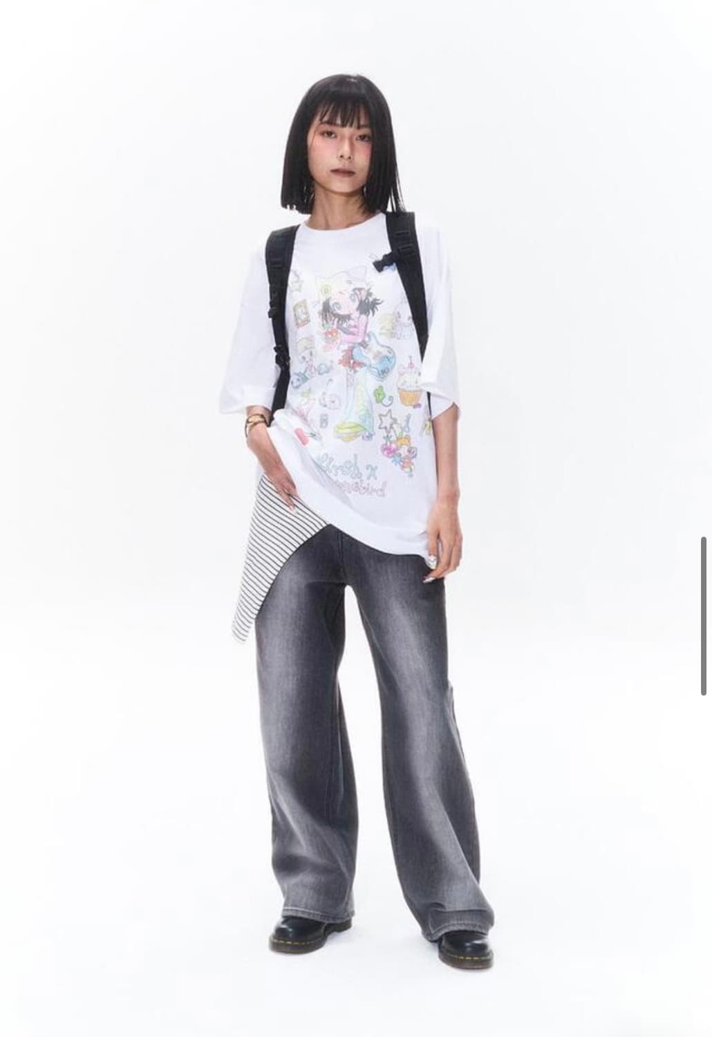 키르시 X 썬원버드 빅 오버 사이즈 그래픽 티셔츠 화이트 상품이미지3