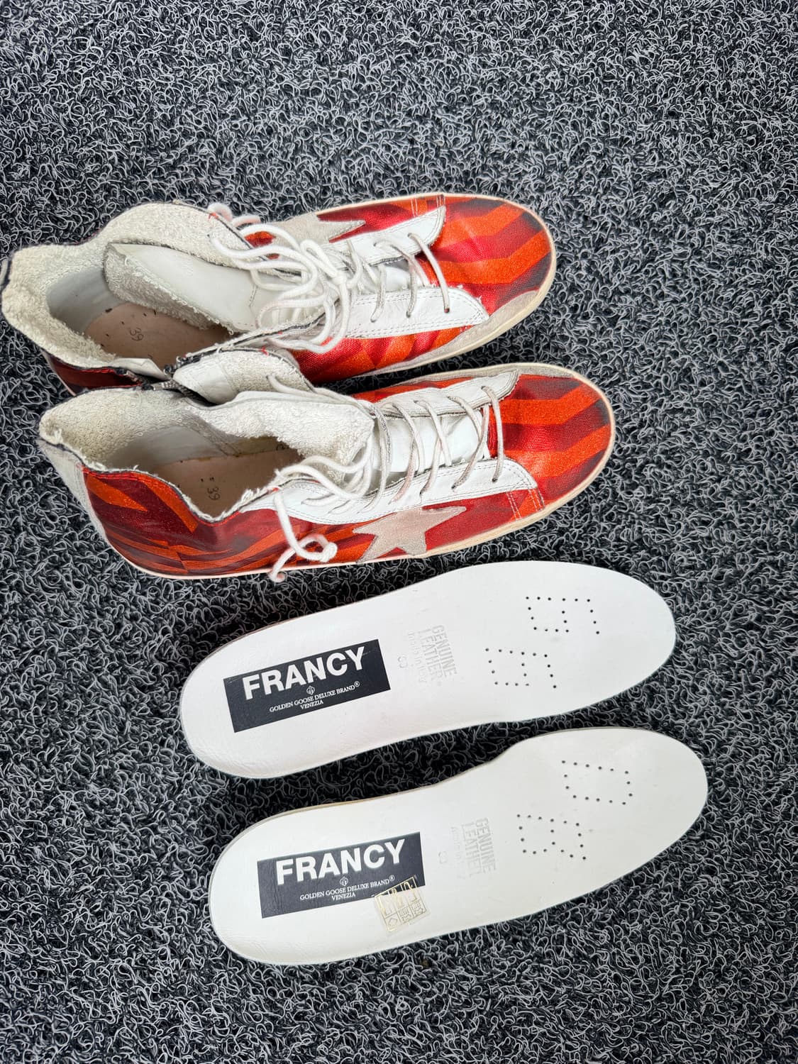 골든구스 프란시(Francy) 하이탑 스니커즈 - 지오메트릭 레드/오렌지 상품이미지5