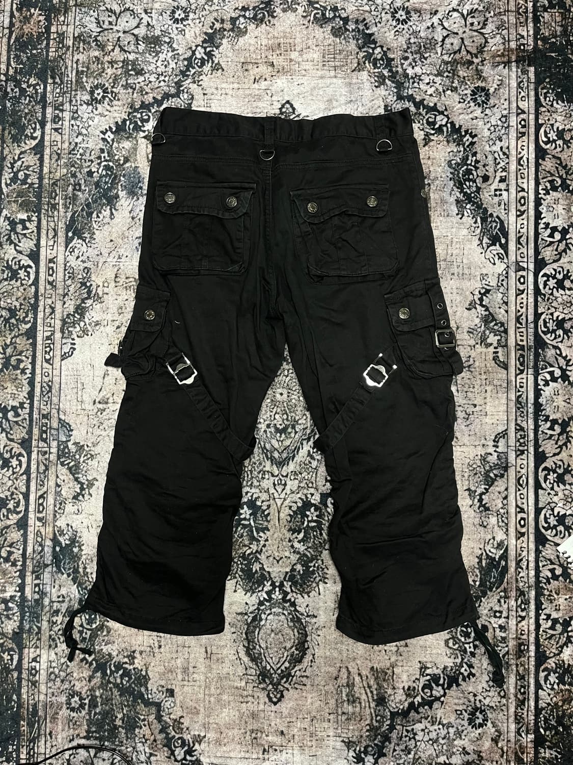 펑크 버클 디테일 블랙 카고팬츠 하프 상품이미지6