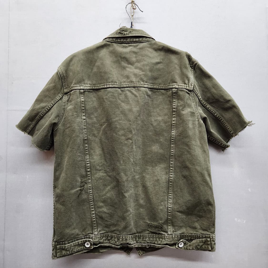 자라 투포켓 올리브카키 디스트로이드 반팔 데님자켓 L(L) 상품이미지4