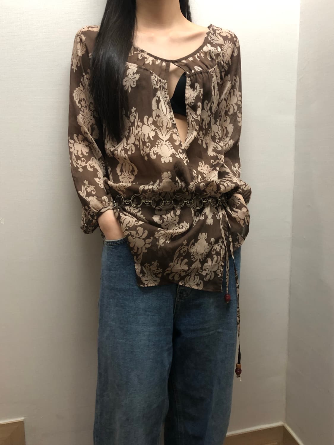 빈티지 브라운 히피 블라우스 상품이미지2