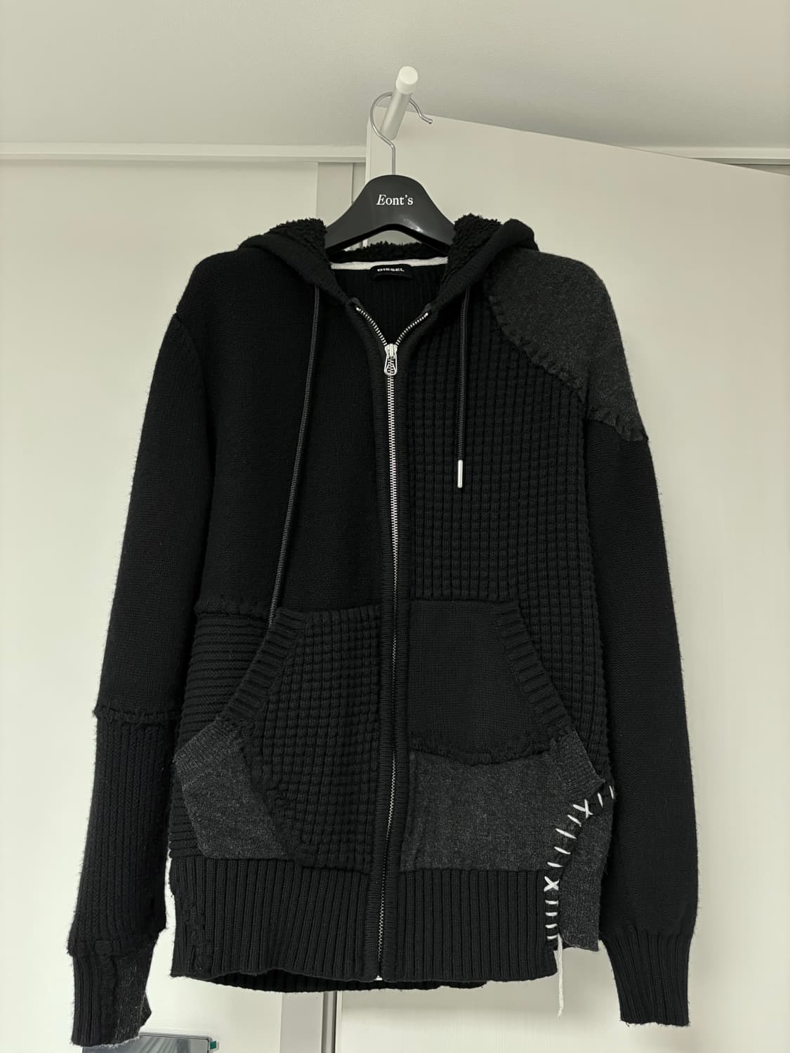 디젤 블랙 니트 후드집업 상품이미지1