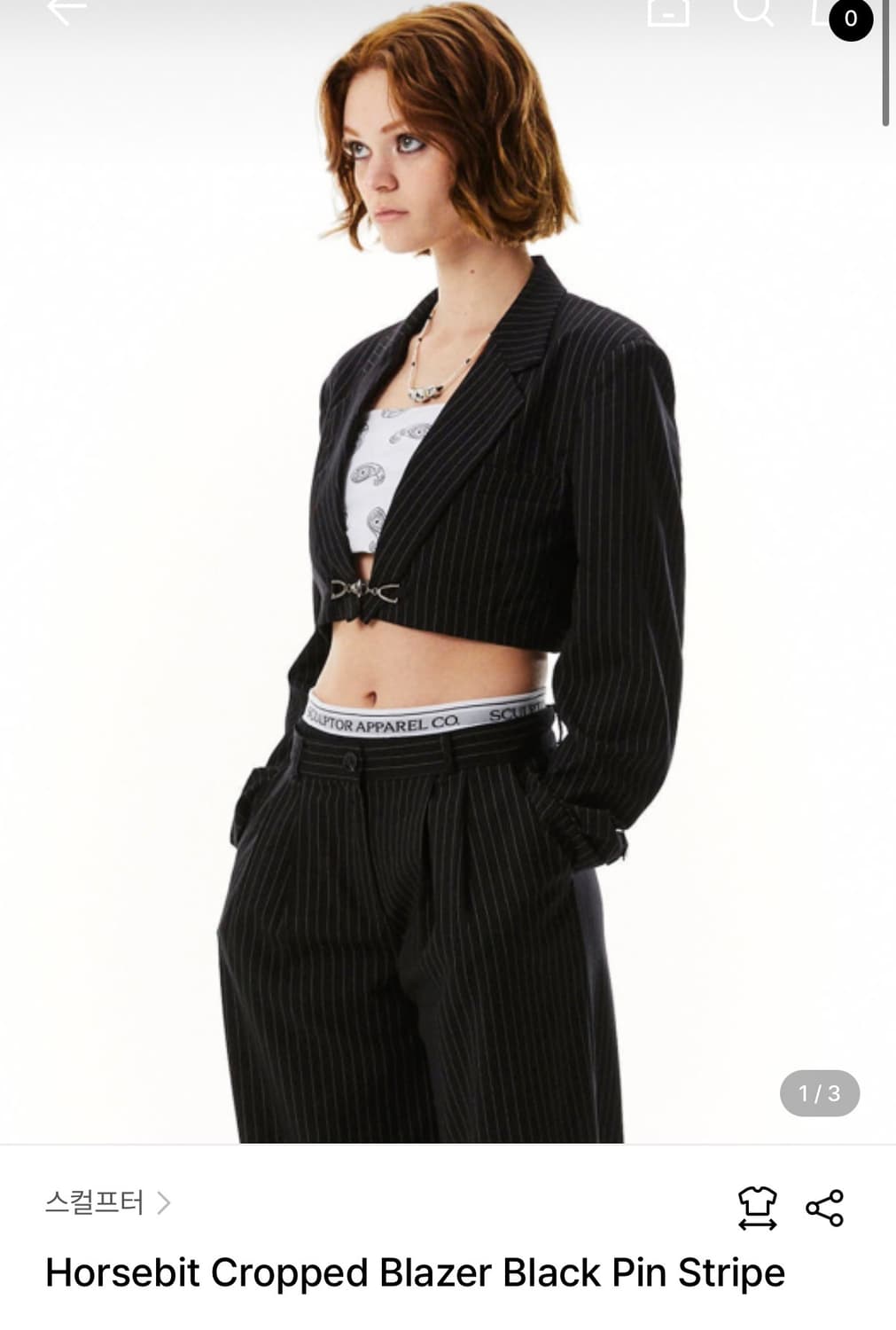 스컬프터 Horsebit Cropped Blazer Black Pin  상품이미지1