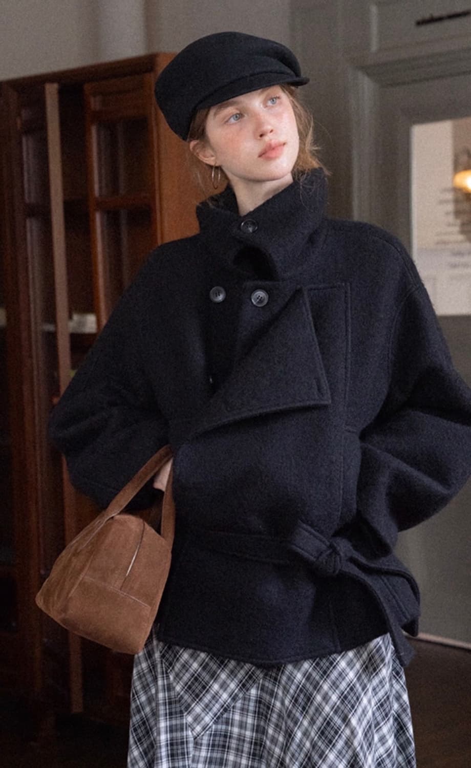 [새상품] Eggka 에그카 캐주얼 울 블랜드 숏 코트 블랙 S 상품이미지4