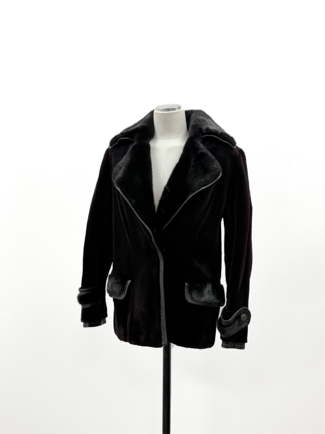 다크 브라운 쉬어드 밍크 레더 트리밍 자켓 상품이미지4