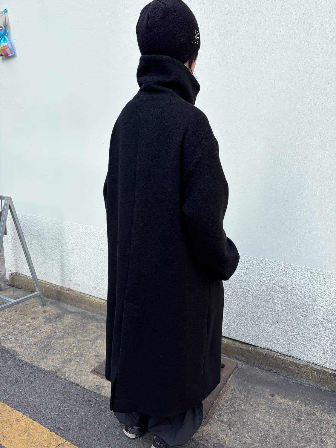 Vintage 하이넥 오버핏 울혼방 롱 코트  상품이미지5