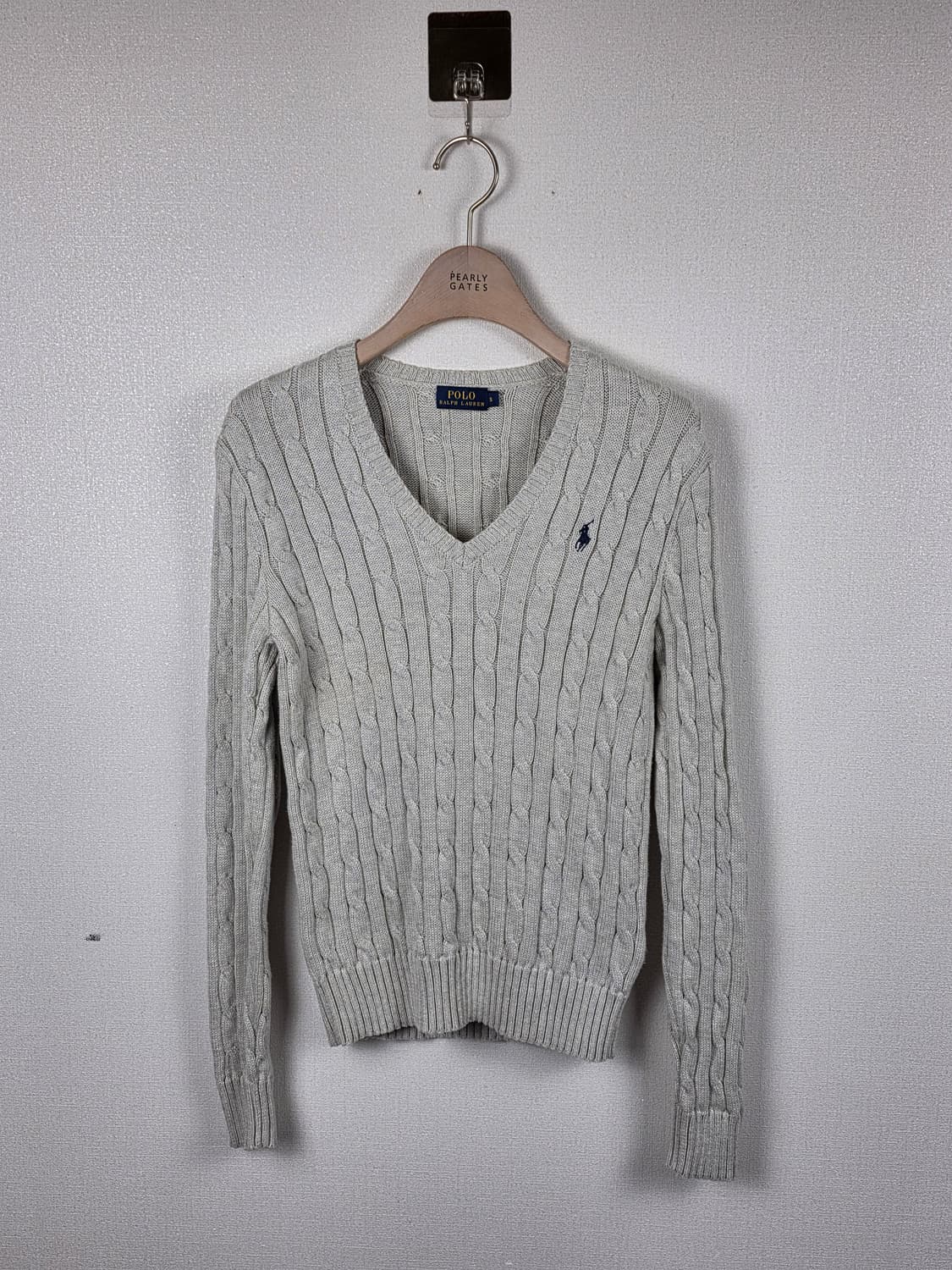 폴로랄프로렌 여성 브이넥 케이블니트 꽈배기니트 그레이 S 상품이미지1