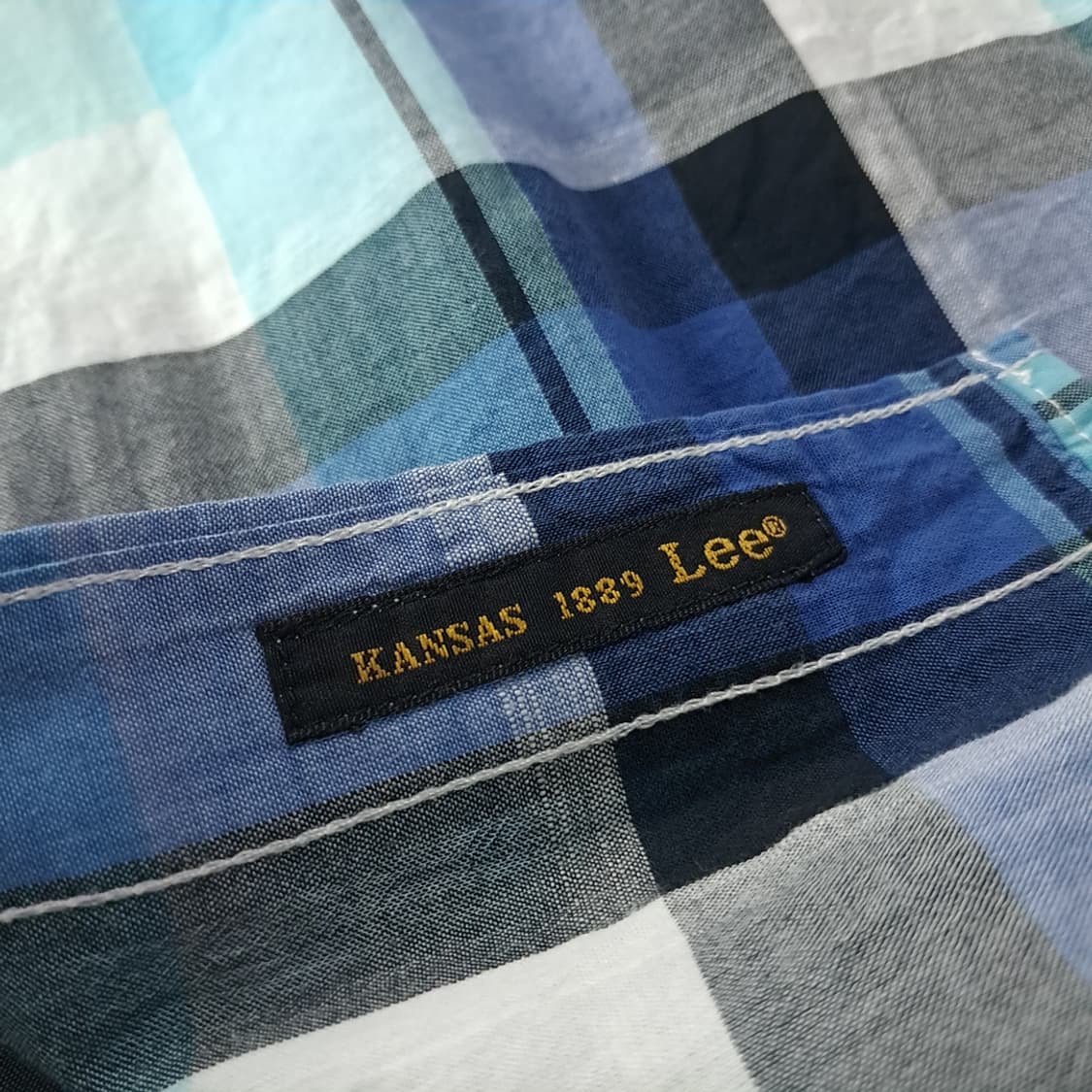 CK802 XL 리 LEE 캔자스 1889 블루 체크 반팔 셔츠 남방 상품이미지5