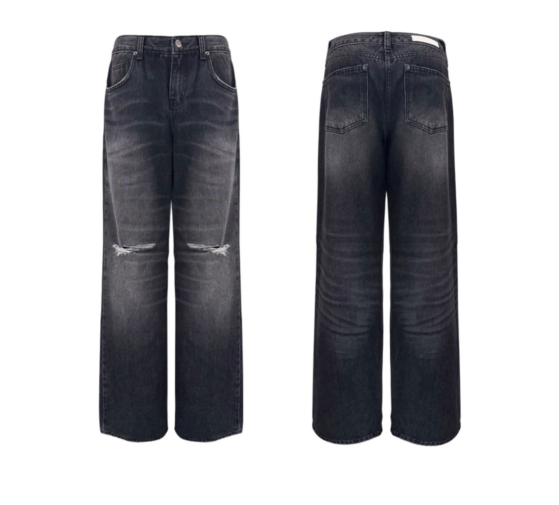 TOH 데미지 워싱 블랙 데님 와이드 팬츠 odor오도어 3 상품이미지1