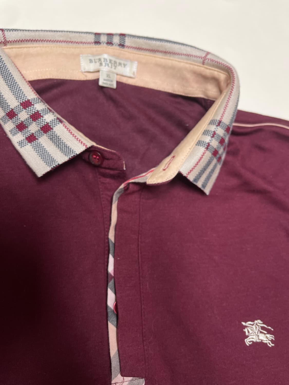 버버리 남성 긴팔 카라티 XL 버건디 상품이미지3