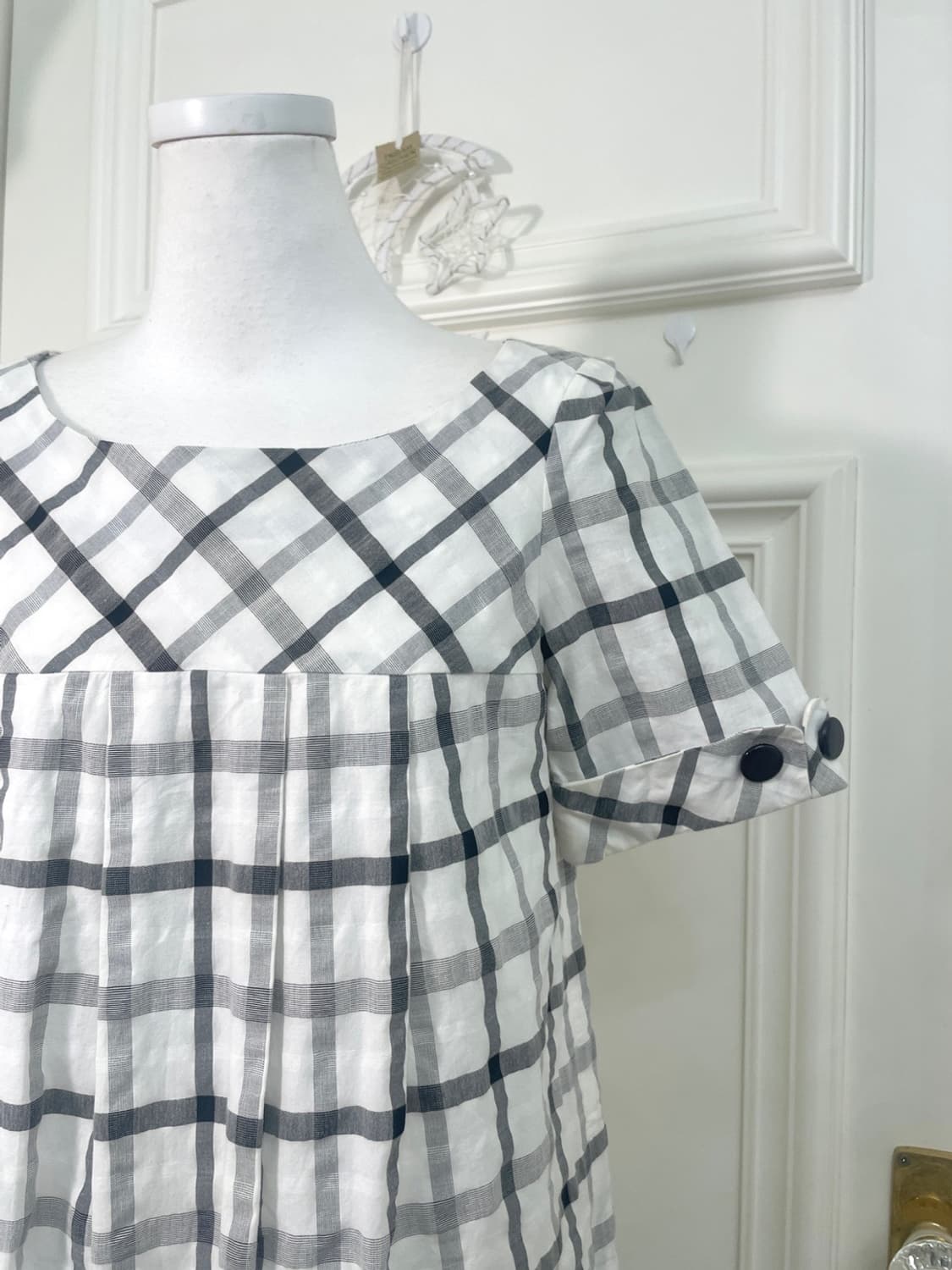 white black check button point summer op 상품이미지7